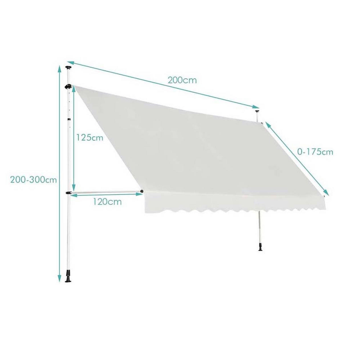 KLEMMMARKISE 200cm Beige - Beige, Metall (120/300/200cm) - COSTWAY