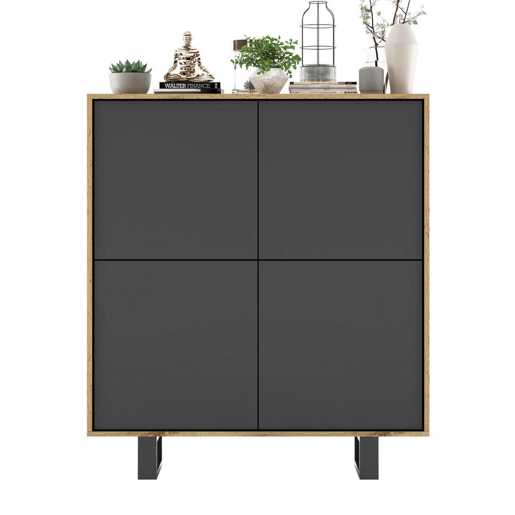 Meble Lindner KOMODA Apollo 4D dub Wotan / grafit matný 113 cm s kovovými nohami