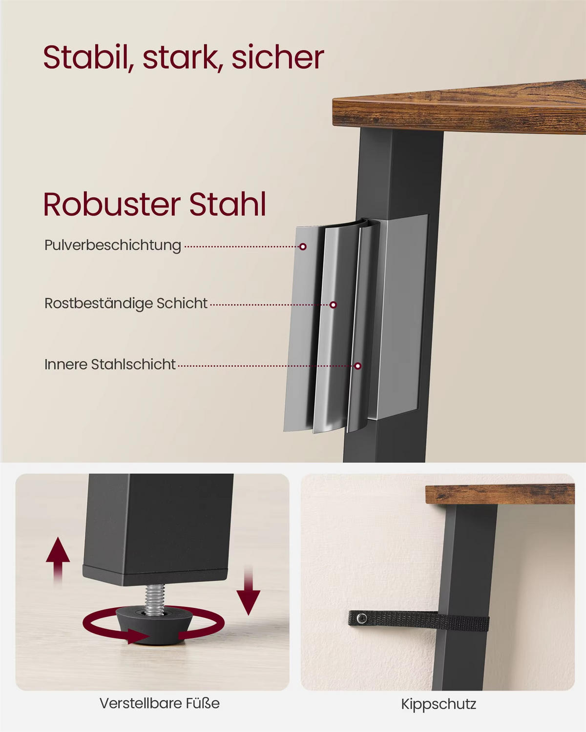 ECKREGAL Metall & Holz 5 Ebenen Designregal - Braun, Metall (52/159/37cm) - Kaket