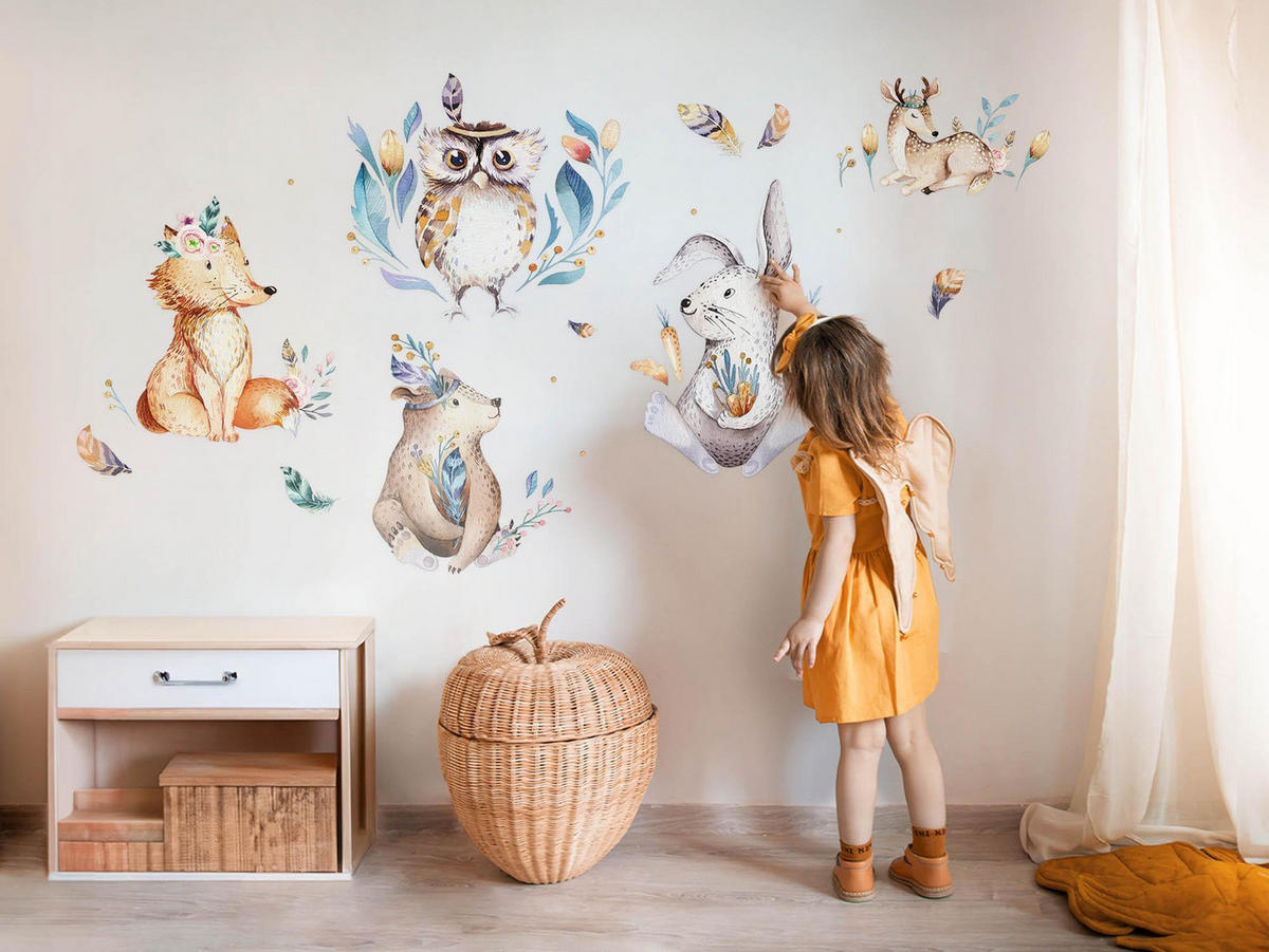 WANDAUFKLEBER 130x156cm - Boho-Tiere - Multicolor, Kunststoff (130/156/0.1cm) - Wallfluent