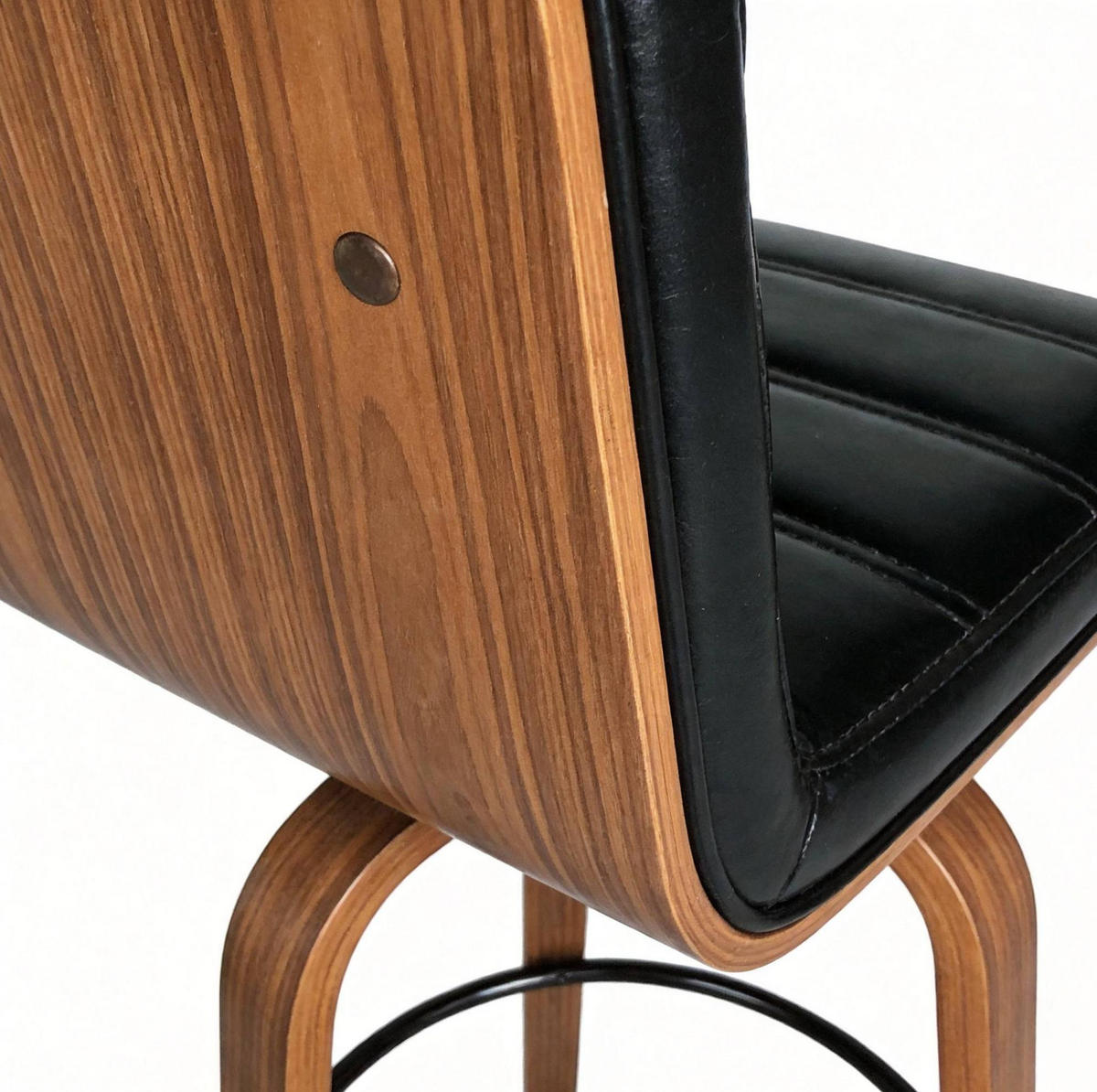 BARHOCKER mit PU-Lederpolsterung, Drehfunktion und Fußring - Schwarz, Holz (48/90/40cm) - MIVRAY