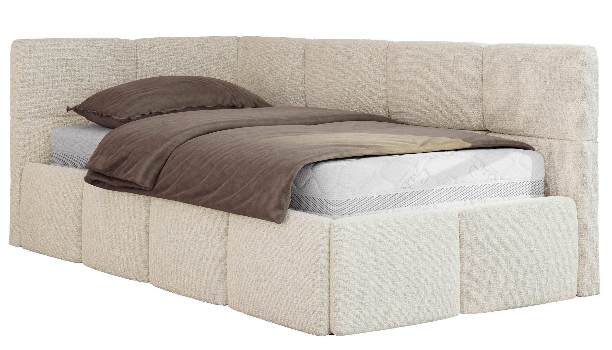 JUGENDBETT ARVO 90/200 - Creme Strukture - Multipocket-Matratze - Links Seite - Creme, Textil (90/200cm) - MKS