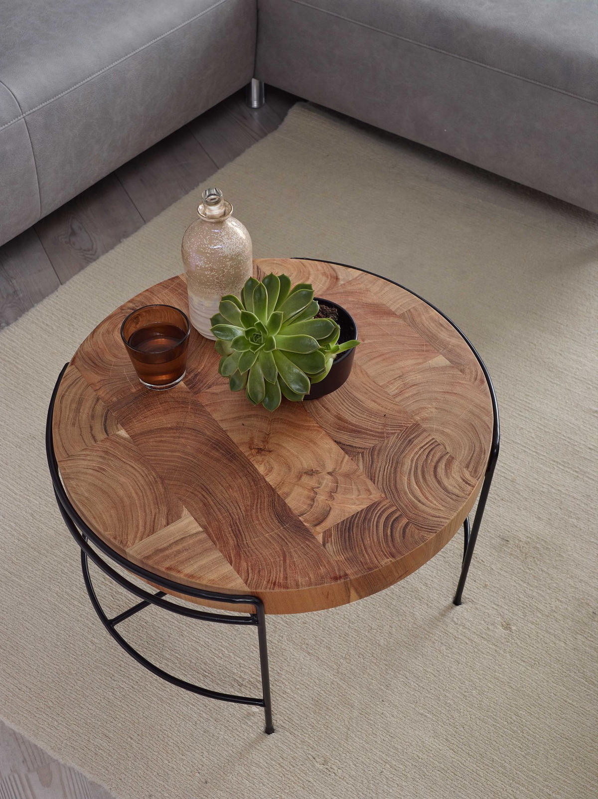 COUCHTISCH Industrial, Akazienholz Mattschwarz Metallgestell, 62x40x62 cm - Beige/Schwarz, Holz/Metall (62/62/40cm) - KADIMA DESIGN