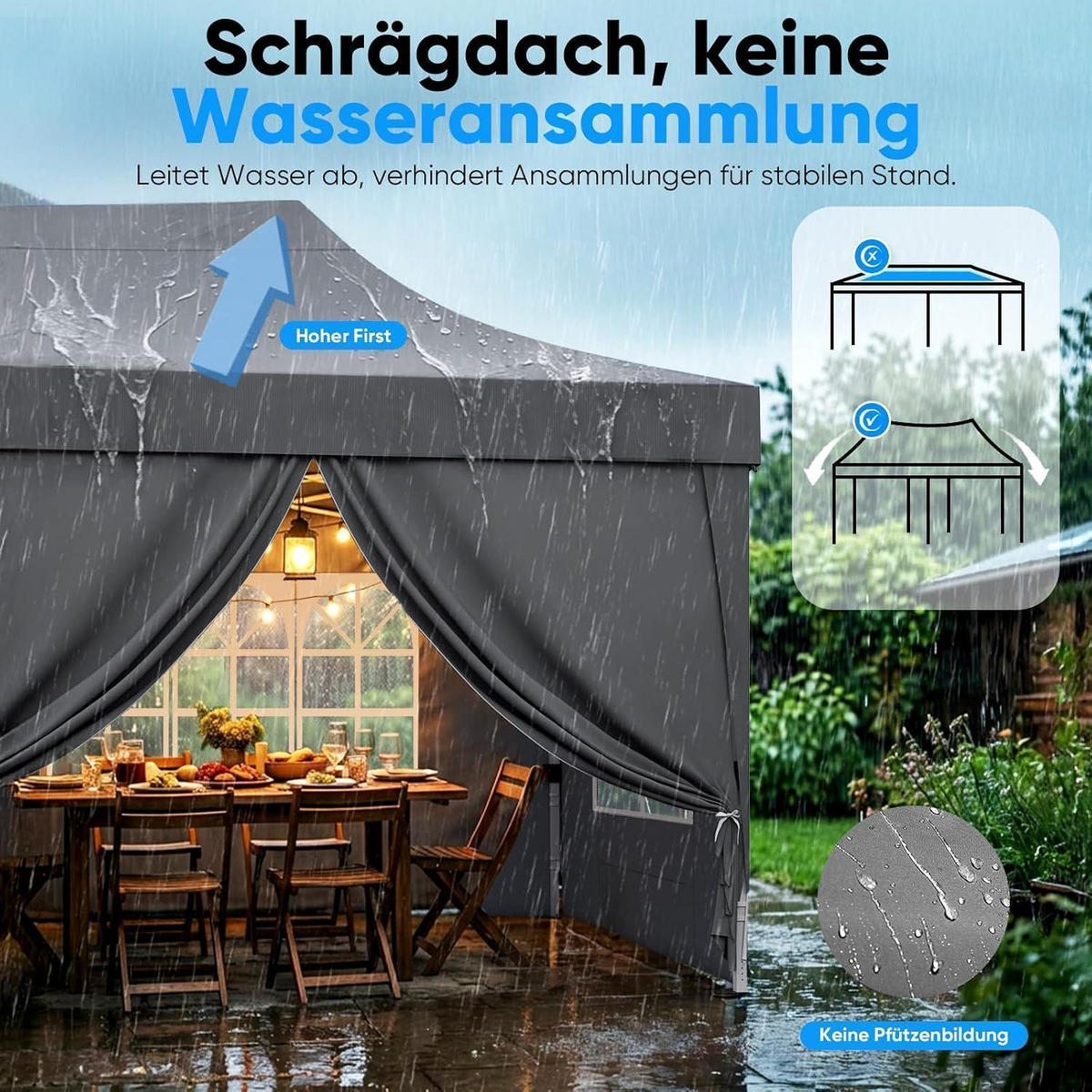 FALTPAVILLON 3x6m wasserdicht mit Seitenwänden und UV-Schutz - Grau, Textil (585/310/293cm)