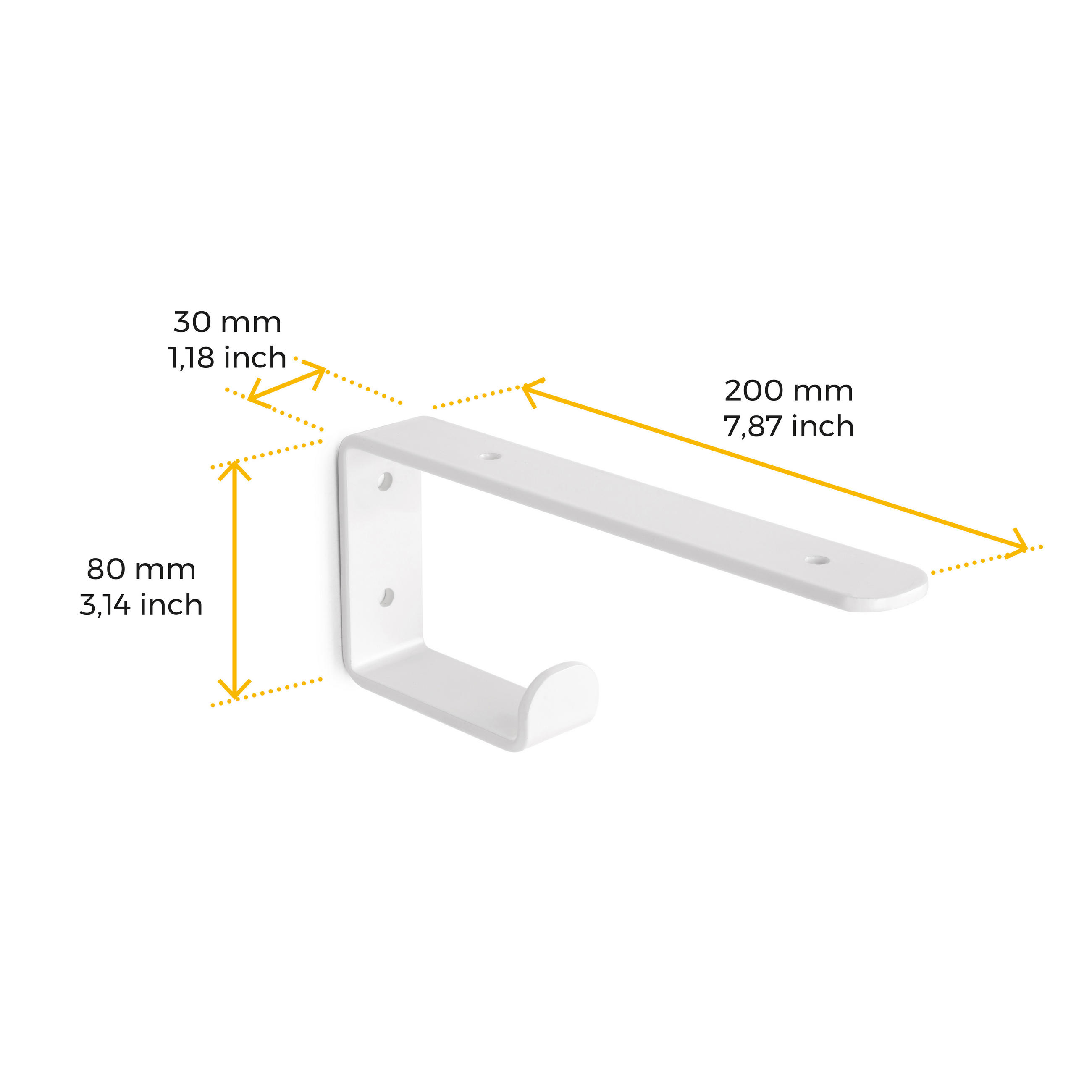 TRÄGER-SET für Regale in Holz Shelf mit integriertem Aufhänger, Stahl, Weiß - Weiß, Metall (3/8/20cm) - EMUCA