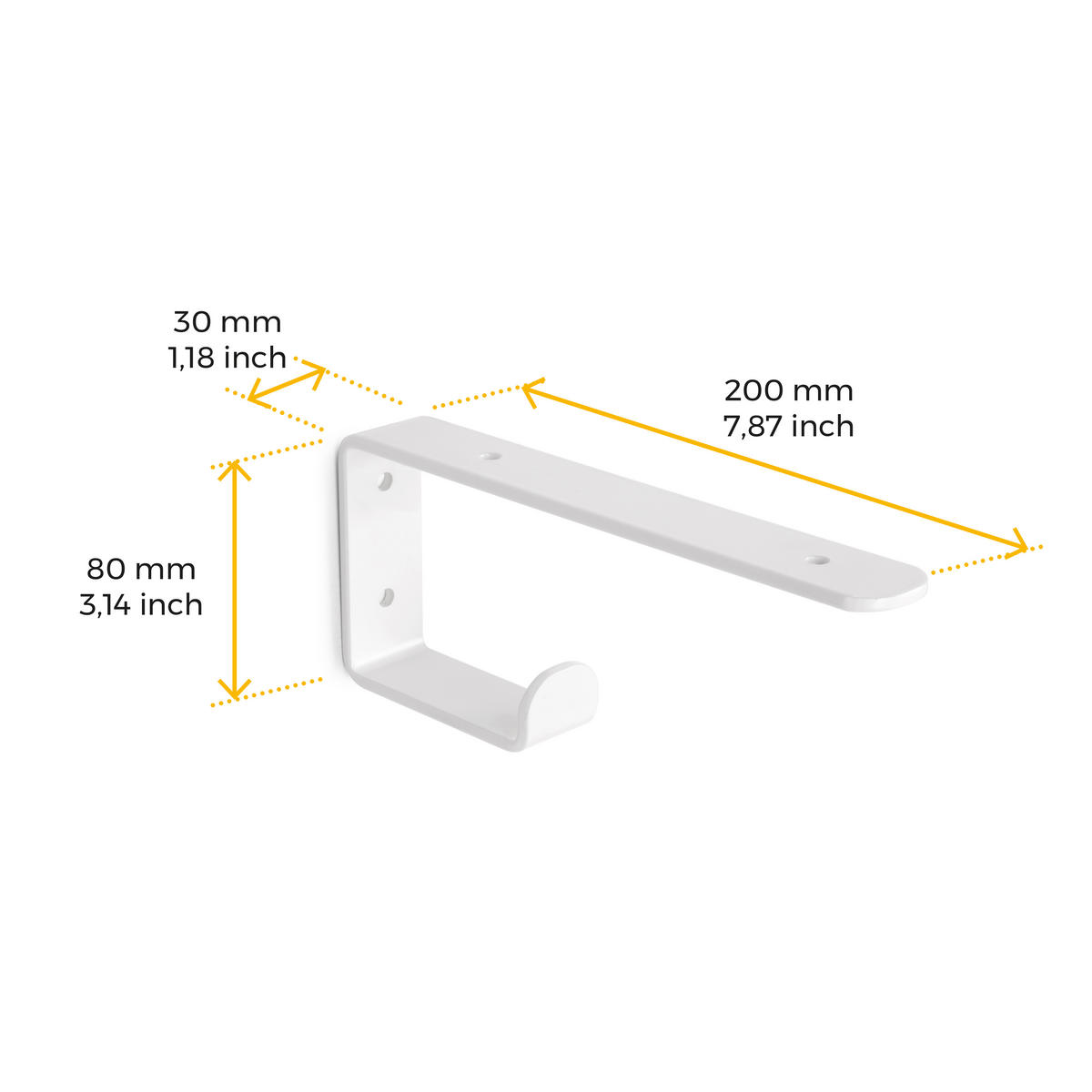 TRÄGER-SET für Regale in Holz Shelf mit integriertem Aufhänger, Stahl, Weiß - Weiß, Metall (3/8/20cm) - EMUCA