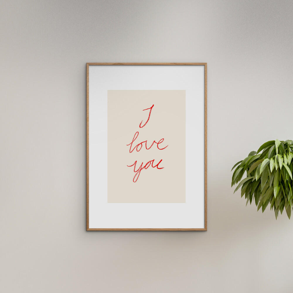 POSTER mit Rahmen Affordable Art Prints x Johanna Klum Nyberg - I Love You - Pink/Eichefarben, Holz/Papier (70/100cm) - Poster&Frame