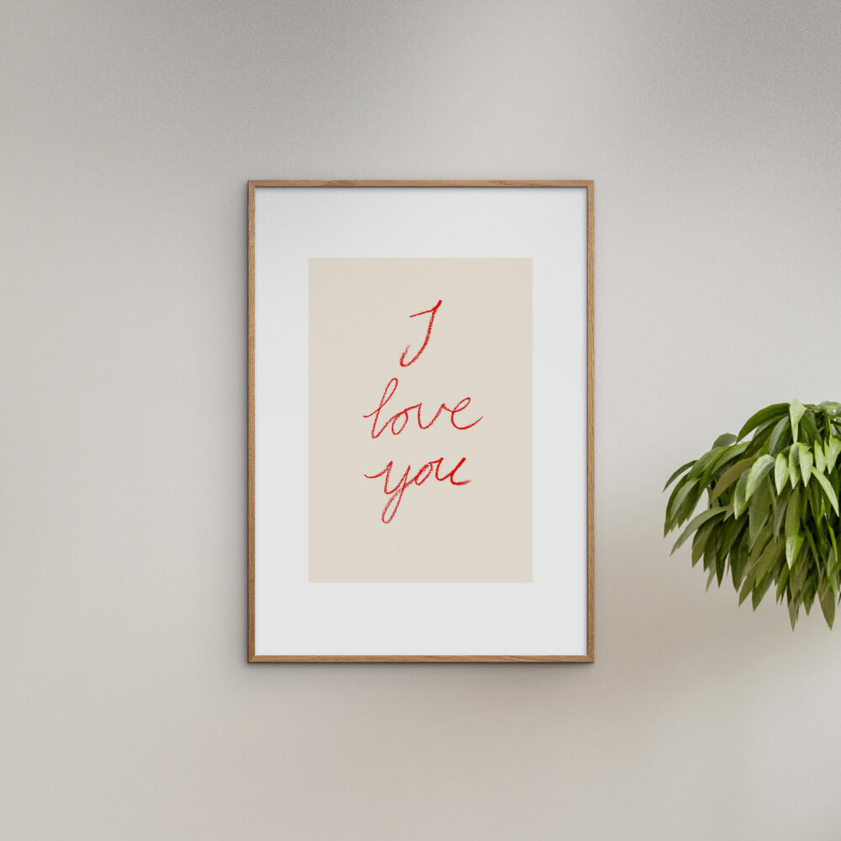 POSTER mit Rahmen Affordable Art Prints x Johanna Klum Nyberg - I Love You - Pink/Eichefarben, Holz/Papier (70/100cm) - Poster&Frame