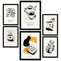 POSTER Set Mit 6 In Schwarzer Tinte Ruhetag Künstlerische Und Abstrakte Drucke Für Innenarchitektur A3 & A4 Schwarzer Rahmen - Schwarz, Papier (29/3cm) - Nacnic