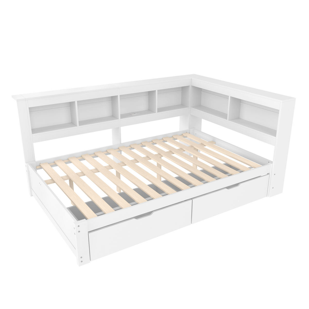 POLSTERBETT aus MDF und Kiefernholz 140x200 cm in Weiß mit 2 Schubladen & USB - Weiß, Holz (140/200cm) - Modfu