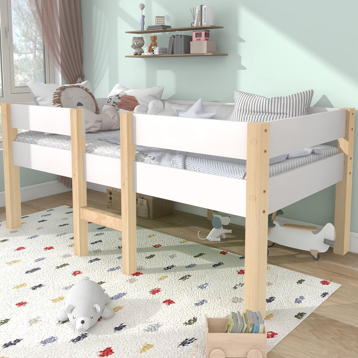 HAUSBETT 90/190 cm Weiß aus Kiefer-Massivholz mit Rausfallschutz - Weiß, Holz (90/200cm) - OKMYHOME