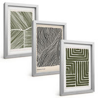 BILDER SET 3er Set - 20x30 cm Silberner Rahmen - Muster Linien Formen grün - Silberfarben, Kunststoff (20/30cm) - TULUP