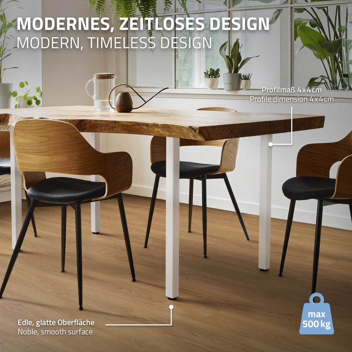 TISCHBEINE 4er Set I-Design H:72 cm Weiß 4x4 cm - Weiß, Metall (4/72/4cm) - ML-DESIGN