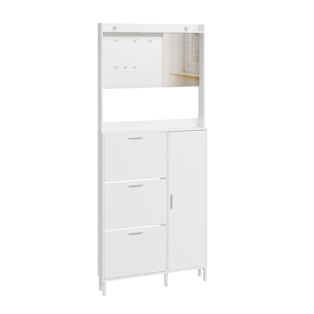 SCHUHSCHRANK mit Spiegel und Pegboard FSR233-W - Silberfarben/Weiß, Holzwerkstoff/Kunststoff (83/197/14cm) - SoBuy