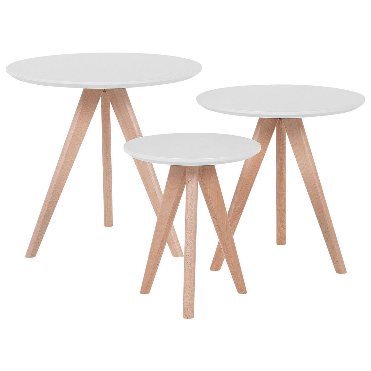 COUCHTISCH 3er Set Rund Weiß, Hell Holz Vegas - Weiß, Holzwerkstoff (48/48cm) - Beliani