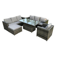 SITZGRUPPE Polyrattan 8-Sitzer - Dunkelgrau/Grau, Glas/Kunststoff - Fimous
