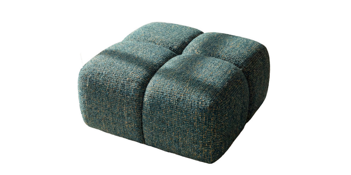 HOCKER, Pouf, Chenille Stoff Puente, Azurblau, Averro - Dunkelgrün, Holz (88/42/88cm) - Kaiser Möbel