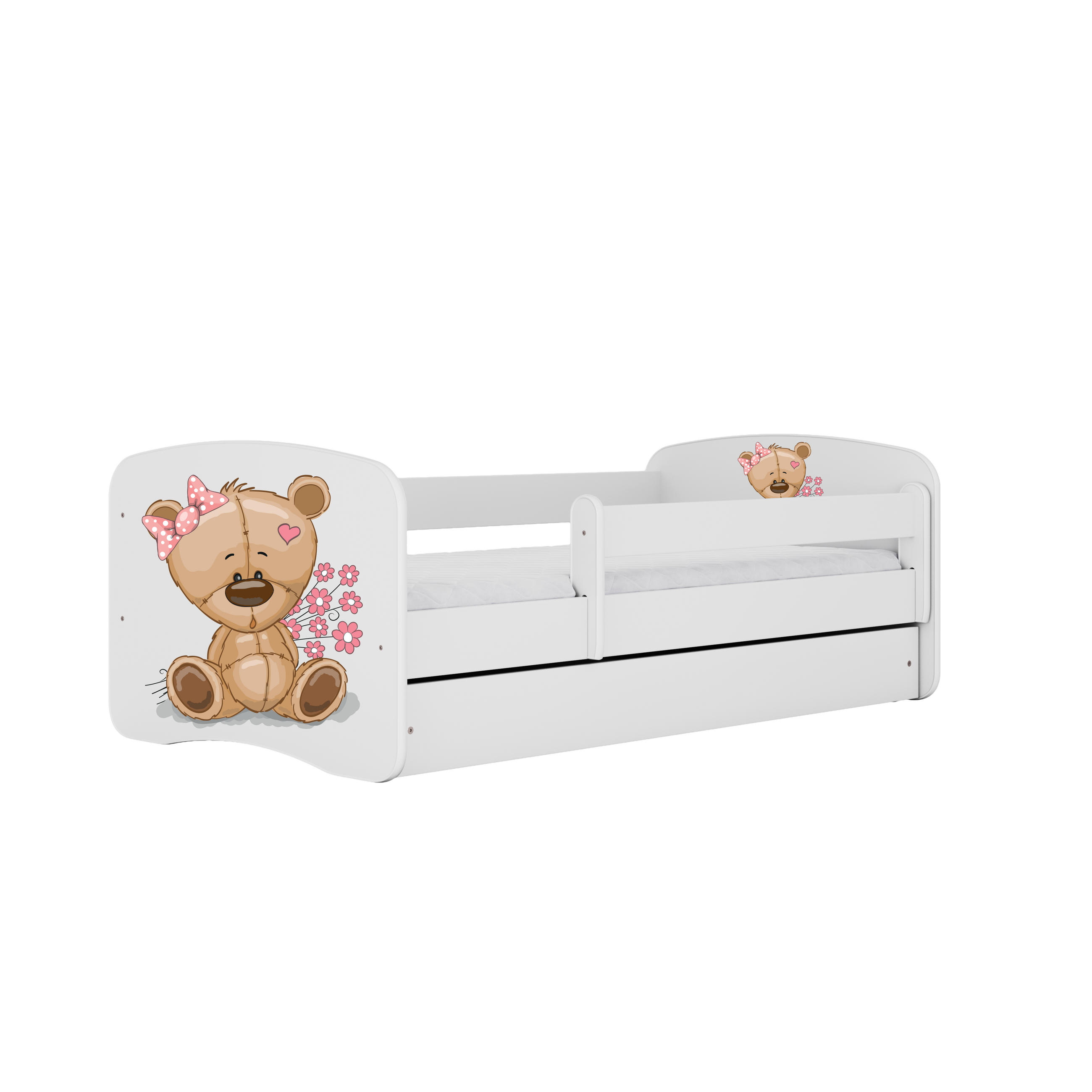 RAUMHIRSCH FURNITURE DĚTSKÁ POSTEL medvídek s květinami se zásuvkou 140/70 80/61/144