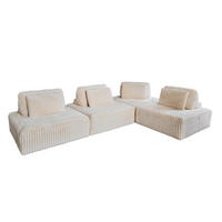 MODULSOFA WIOLO SOFT 4 MODULE 4 KISSEN Cremeweiß Cord - Creme/Schwarz, Kunststoff/Textil (333/84/222cm) - KAWOLA