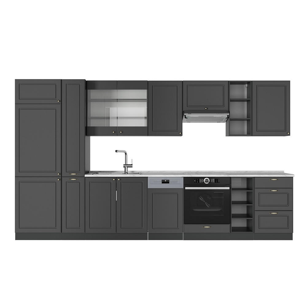 Vicco KUCHYŇSKÝ KOUT Fame-Line Anthrazit-Gold Landhaus 355 cm , PD Mramor