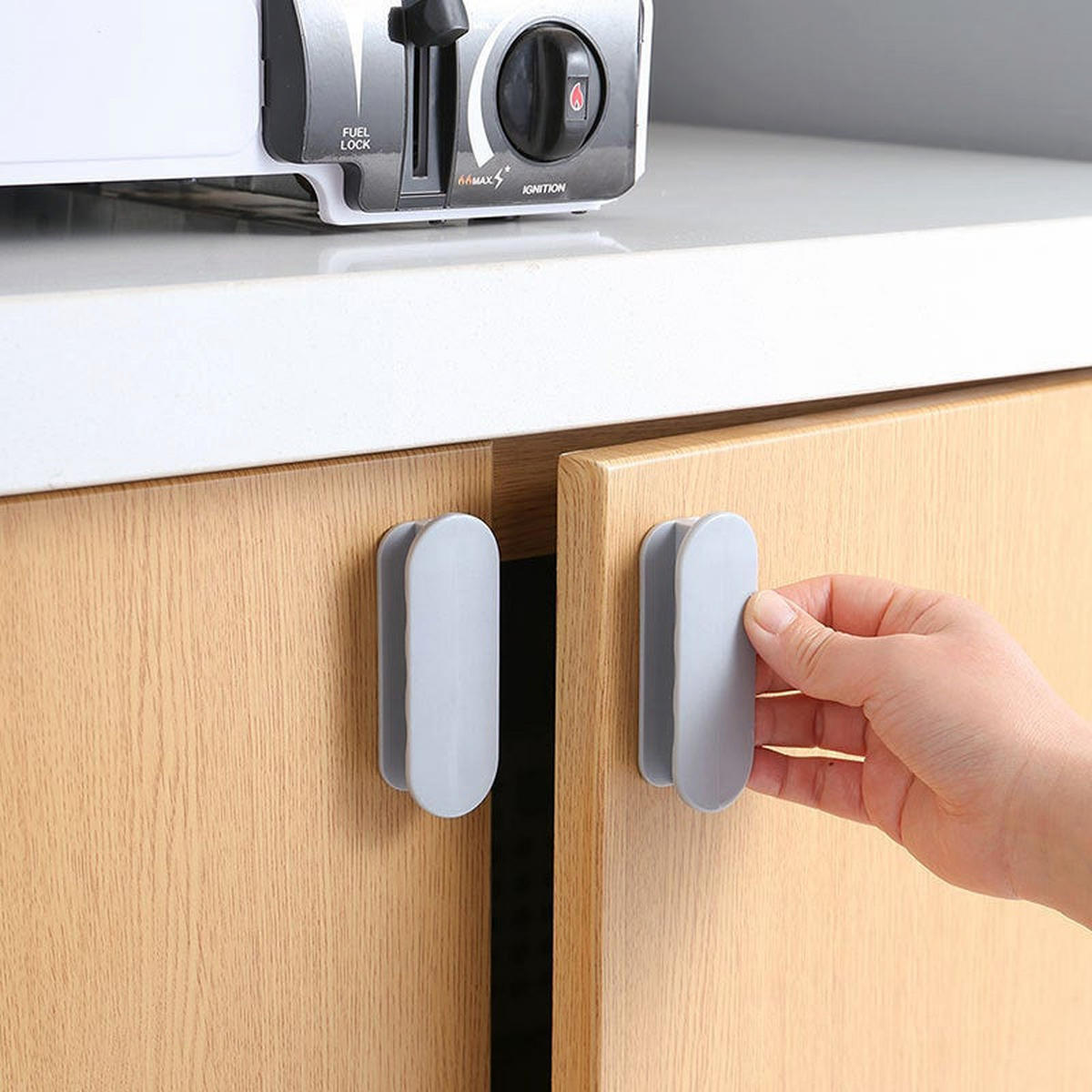 MÖBELGRIFF Grau 2er-Set Klebegriffe - Silberfarben, Kunststoff (3.2/2/9cm)