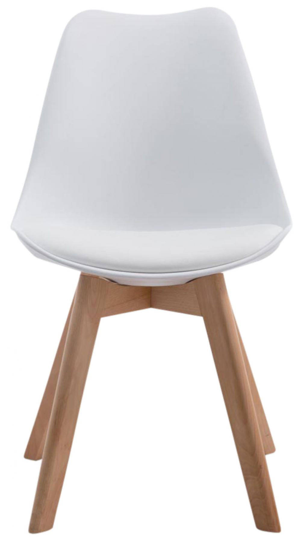 STUHL 4er Set Lederlook weiß - Eukalyptusholzfarben/Weiß, Holz/Textil (48/84/55cm) - CLP