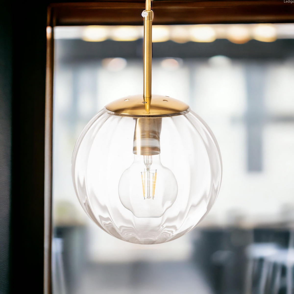 PENDELLEUCHTE Rome - Transparent/Goldfarben, Glas/Metall (20/20/110cm) - kiki design