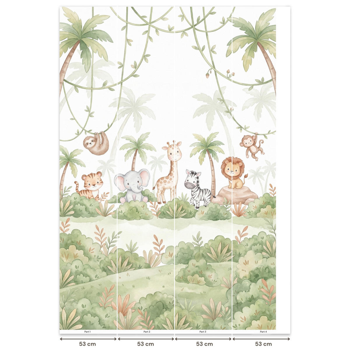 KINDERTAPETE - Tiere - Dschungel - Pastell - 200x300 cm - Weiß, Papier (200/300cm) - OnlyWow