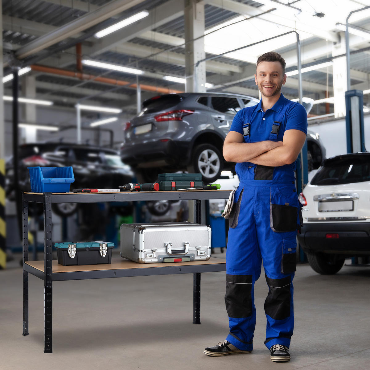 WERKBANK - Multicolor, Holzwerkstoff/Metall (120/90/60cm) - Relaxdays