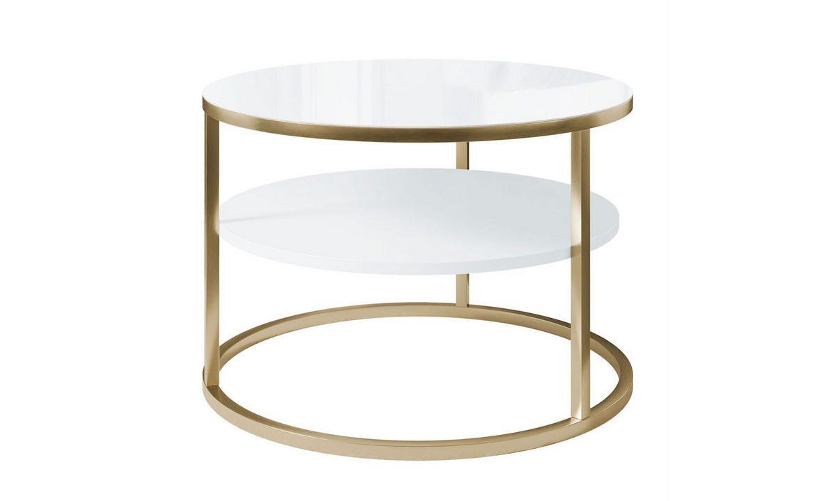 COUCHTISCH CIRI SLIM GLASS Ø60/40 cm gebürstetes Gold / weißes Glas - Goldfarben/Weiß, Glas/Holzwerkstoff (60/60/40cm) - Lookway