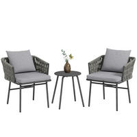 BISTRO-SET DE-06735 3-teilig, 2 Stühle & Tisch, mit 4 Kissen Grau - Grau, Kunststoff/Metall - ComfortXL