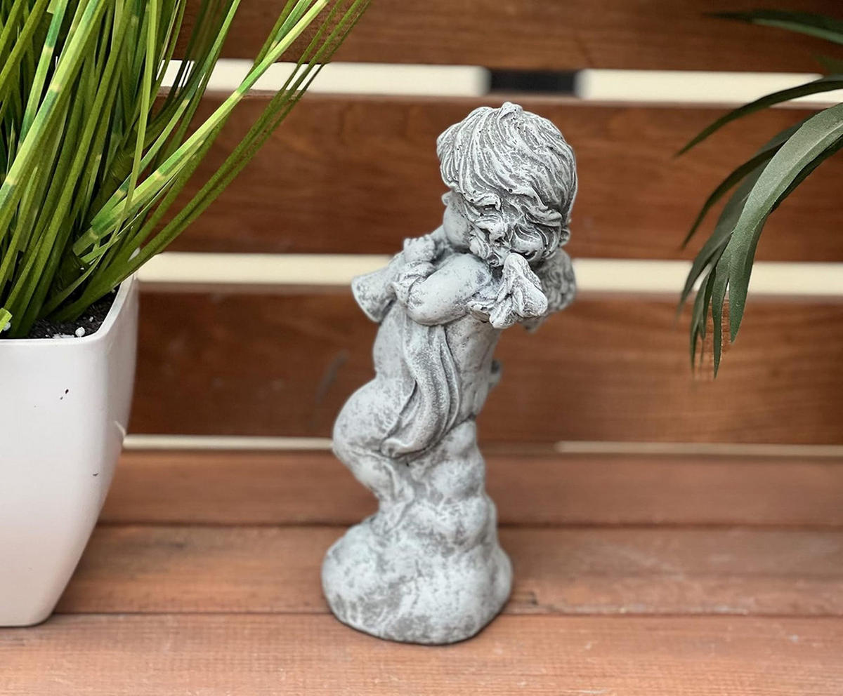 STEINFIGUR Engel mit Trompete Steinguss, frostfest - Grau, Stein (8/19/7cm) - stoneandstyle