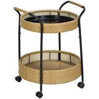 KÜCHENWAGEN 2 ETAGEN, Outdoor Barwagen mit Rollen, Polyrattan Natur - Gelb, Holzwerkstoff (50/66/50cm) - Rolipo
