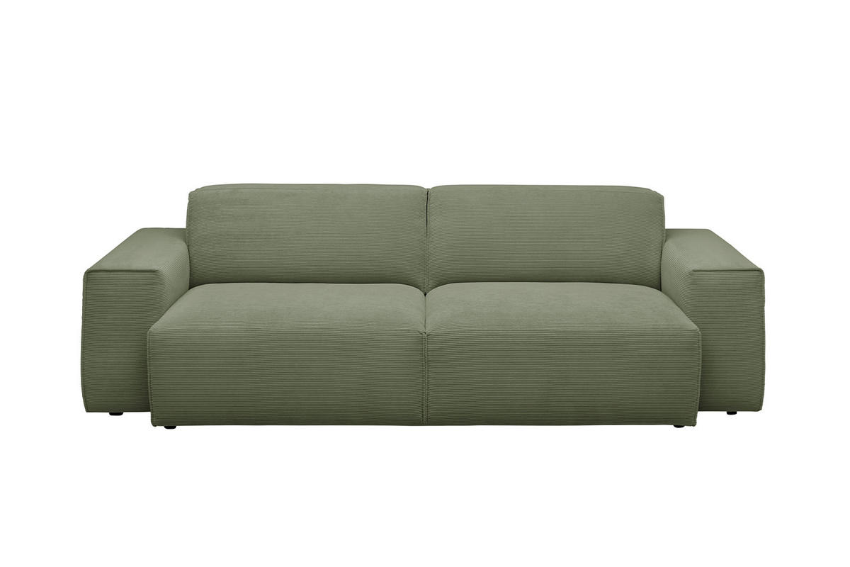 SOFA RANI Grün Cord - Schwarz/Olivgrün, Kunststoff/Textil (256/71/101cm) - KAWOLA