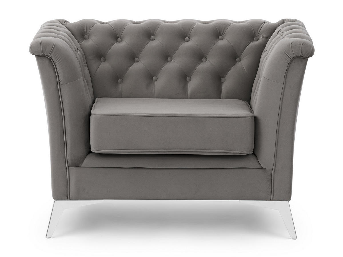 CHESTERFIELD-SESSEL Whitby Grau Samt mit silbernen Füßen - Silberfarben/Grau, Holz/Textil (116/78/82cm) - S-Style Möbel