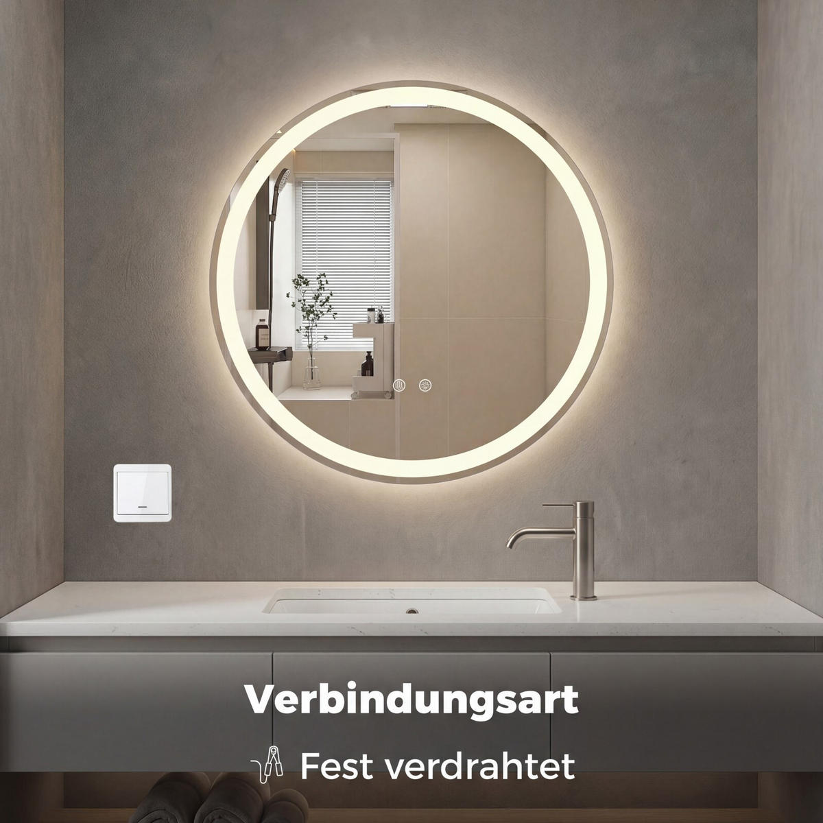 BADSPIEGEL rund silber - Silberfarben, Glas (80/80/2.8cm) - COSTWAY