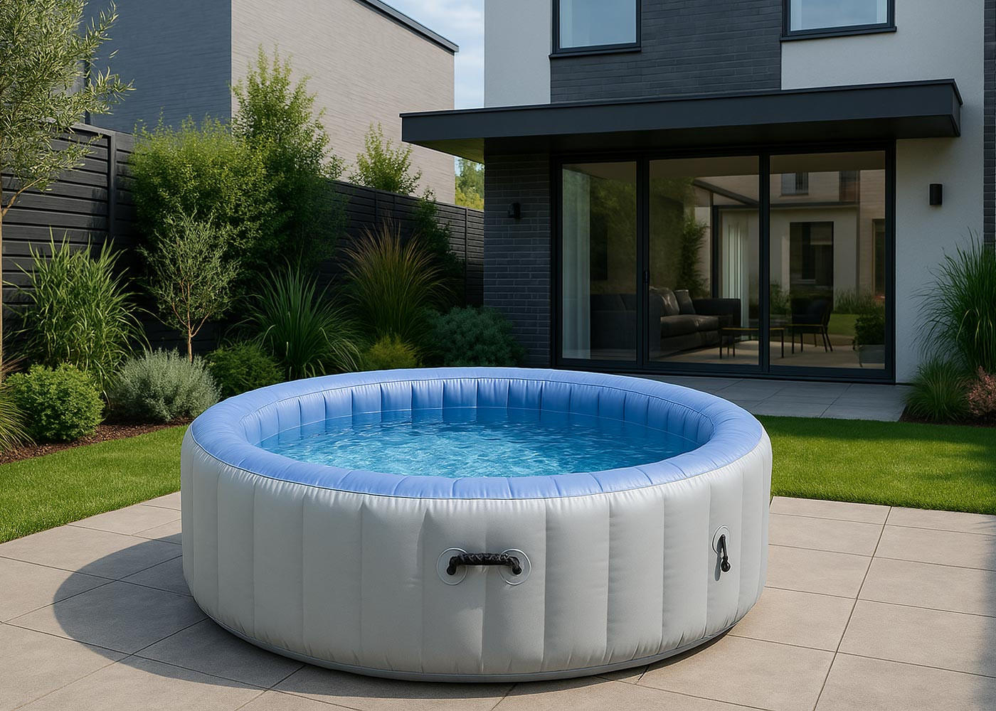 ERSATZ-WHIRLPOOL rund Grau, Weiß - Weiß/Grau, Textil (180/63/180cm) - MCW