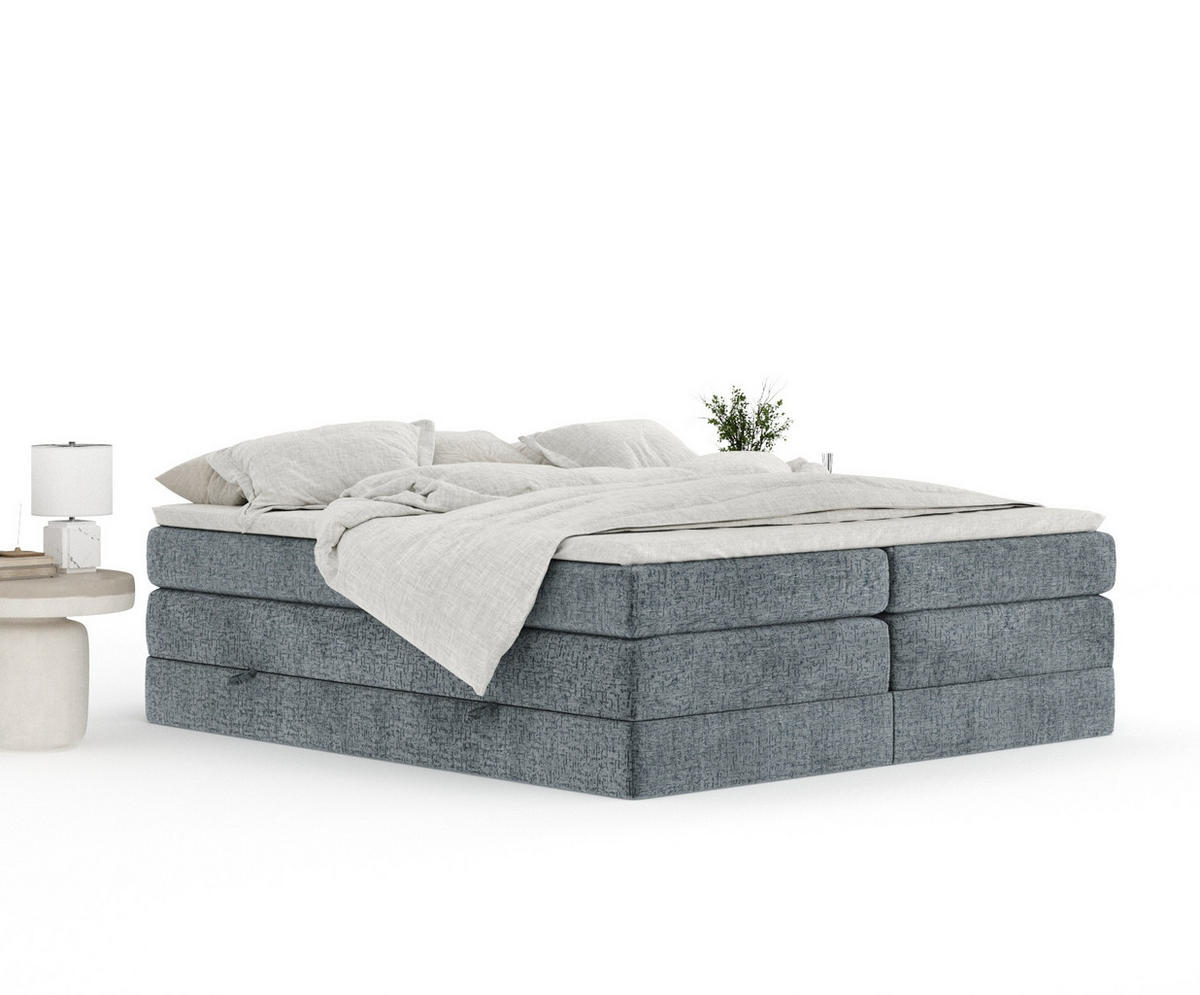 BOXSPRINGBETT Juniper Blau Grau 140/200 cm - Blaugrau/Schwarz, Holz/Holzwerkstoff (140/200cm) - Maison de Reve