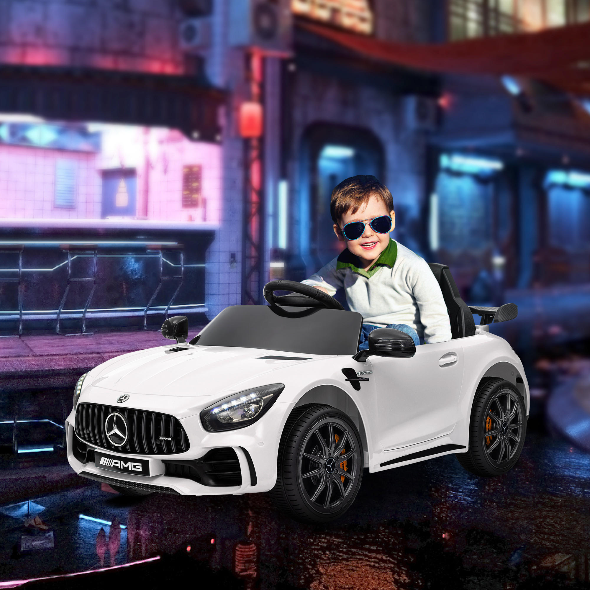 ELEKTRO-KINDERAUTO, Mercedes, 3-5 km/h, Fernbedienung, Licht & Musik, Weiß - Weiß, Kunststoff/Metall (108/67/46cm) - AIYAPLAY
