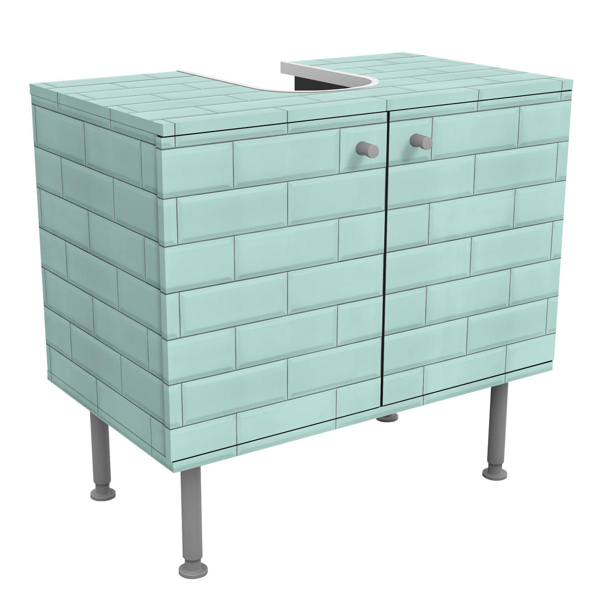 WASCHBECKENUNTERSCHRANK Keramikfliesen türkis 60/55/35 cm - Türkis, Holzwerkstoff (60/55/35cm) - Bilderwelten
