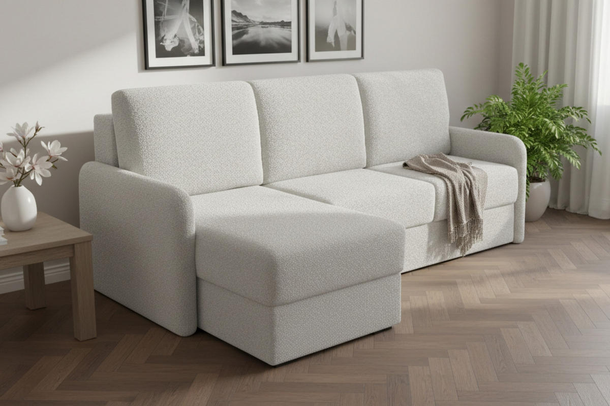 ECKSOFA BIANCO 215 cm breit in Boucle Weiß links - Weiß, Holzwerkstoff/Textil (215/145cm) - Deine Möbel 24