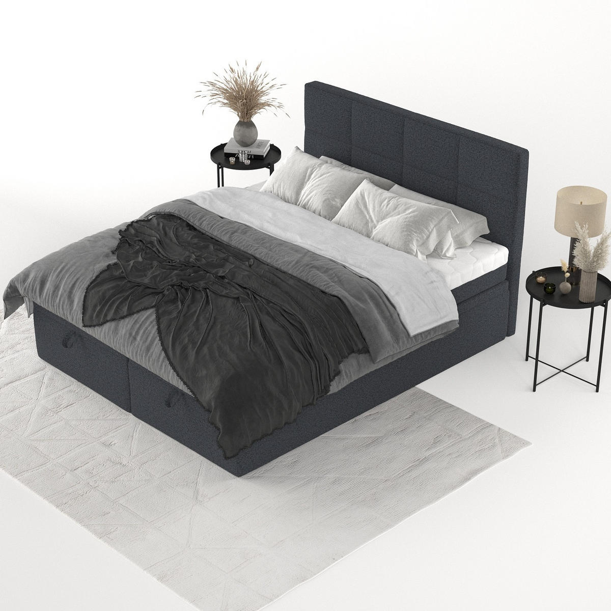 BOXBETT Tessa 140/200 cm Anthrazit im Riva Stoff - Anthrazit/Schwarz, Holz/Holzwerkstoff (140/200cm) - AltaBeds