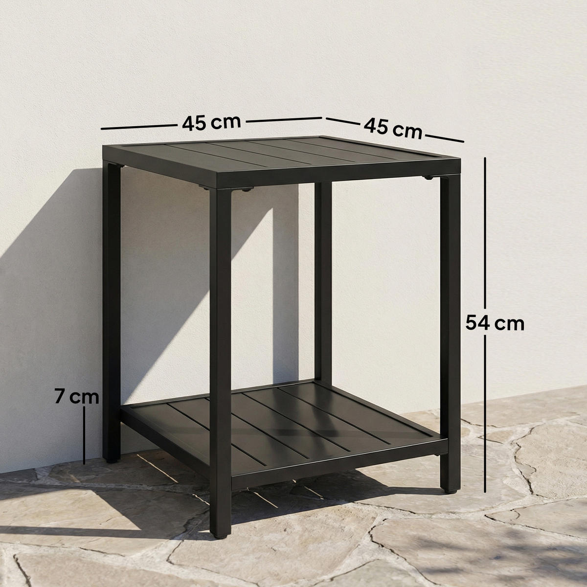 GARTENBEISTELLTISCH DE-14194 zweistufig, quadratisch Schwarz - Schwarz, Metall (45/45/54cm) - ComfortXL