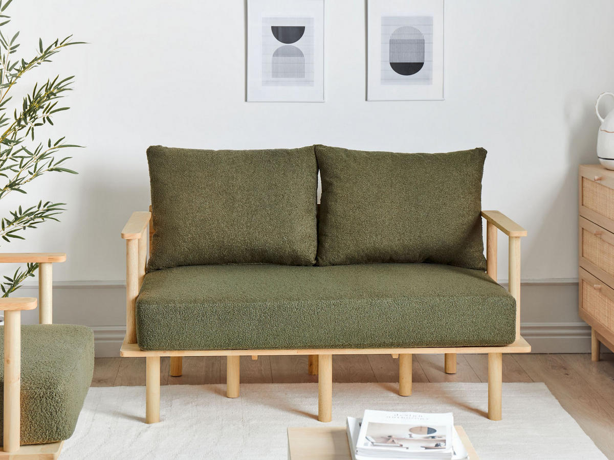 2-SITZER-SOFA Bouclé Dunkelgrün Asker - Braun/Grün, Textil (133/87/74cm) - Beliani
