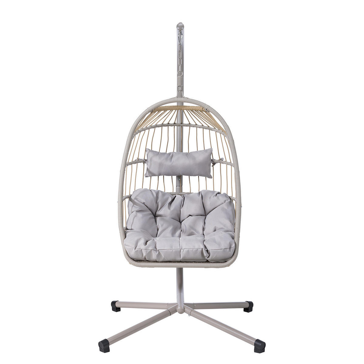 HÄNGESESSEL - Polyrattan / Stahl - Beige, Kunststoff/Textil (95/190/95cm) - home24