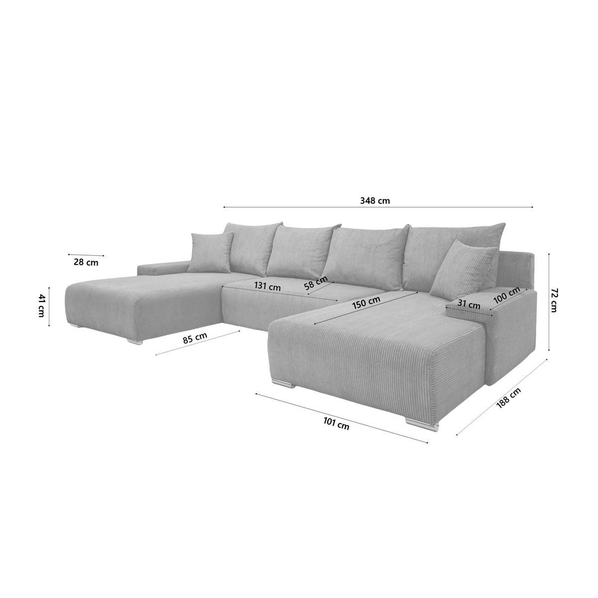 ECKSOFA Trawanga s funkcí spánku, Šedá - šedá, textil (348/188cm) - Fedve