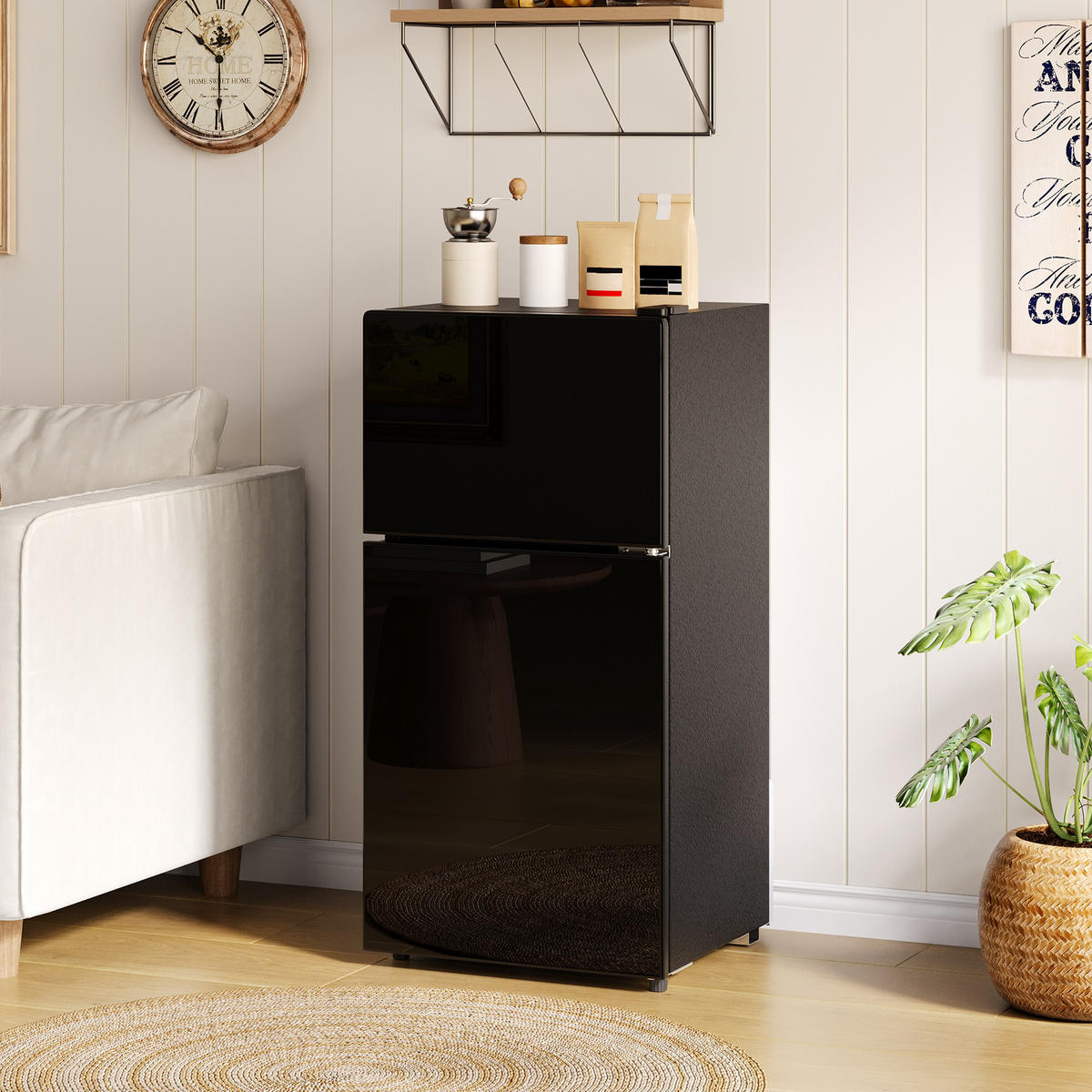 MINIKUHLSCHRANK 44.5/42.5/87.5 cm Schwarz 60L mit LED-Beleuchtung - Schwarz, Metall (44.5/87.5/42.5cm) - Oxeza