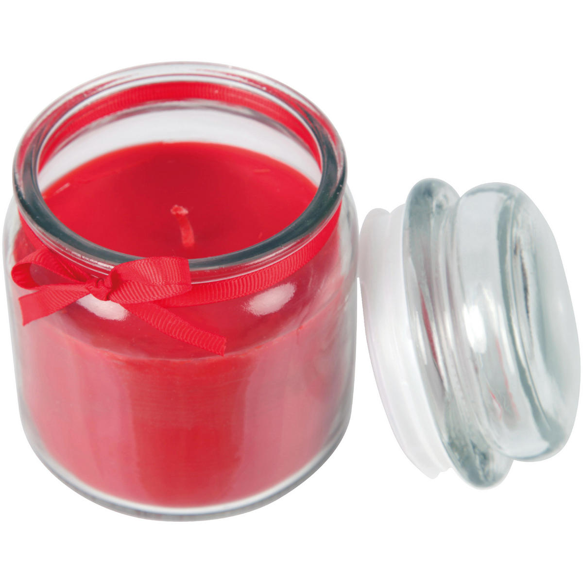 DUFTKERZE im Bonbonglas mit Deckel Rose 70h - Rot, Glas (9/13cm)
