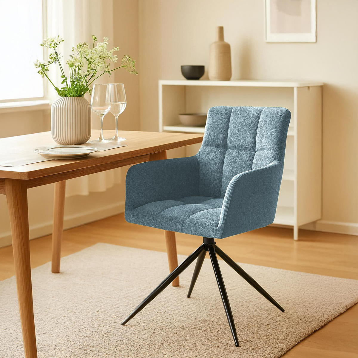 ARMLEHNENSTUHL 2er Set Stoff Türkis - Türkis/Schwarz, Textil/Metall (59/87/59cm) - CLP