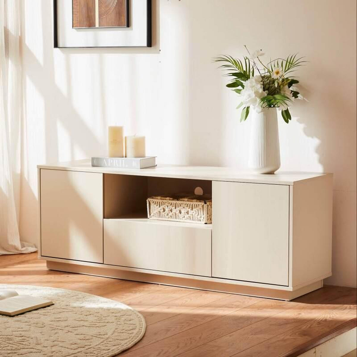 TV-SCHRANK 140 cm, Ekru - Weiß, Holz (40/52/140cm) - Oviala